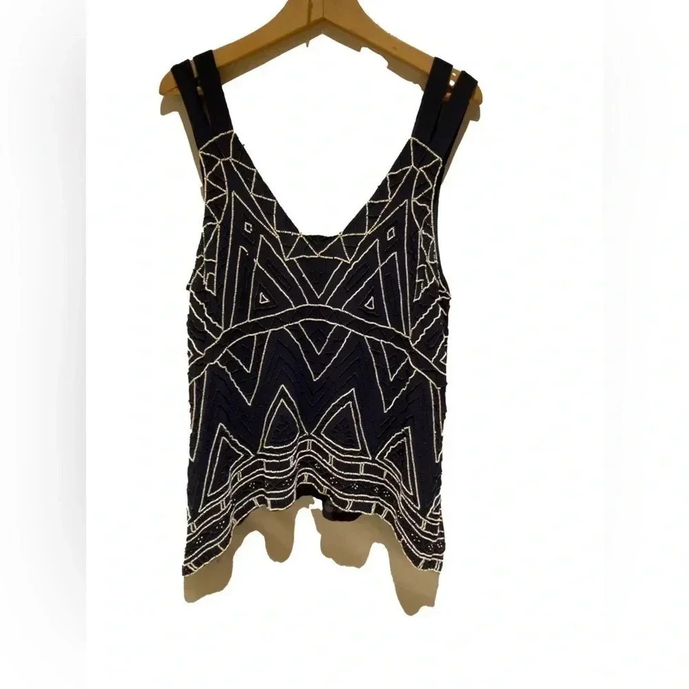 Parker Nadia Navy Beaded Tank Top, size L